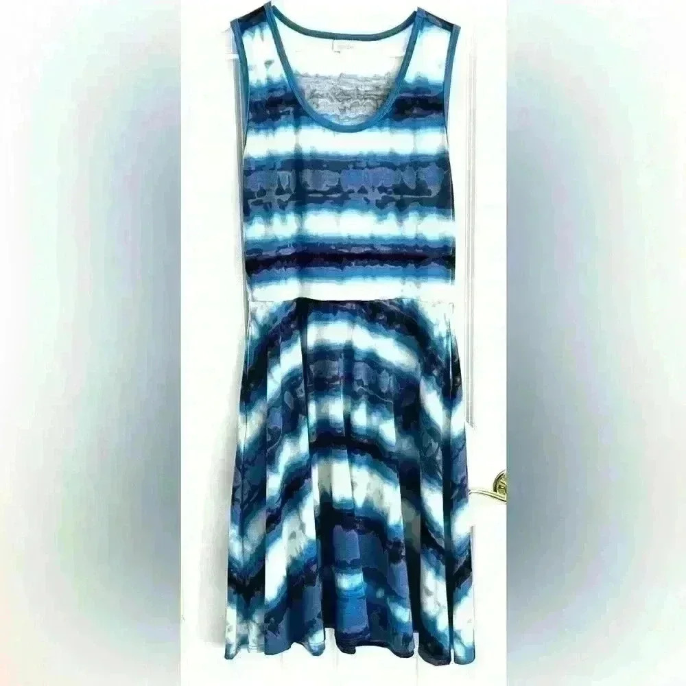 LulaRoe Tye Dye Nicki Dress blue size Large